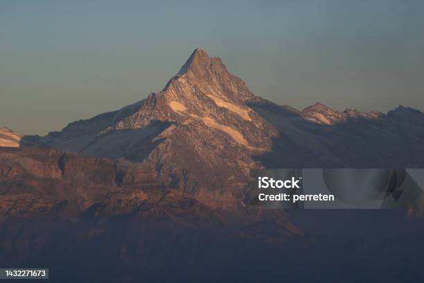 Mount Schreckhorn In Autumn Switzerland Stock Photo - Download Image Now - Color Image, Dusk, Europe