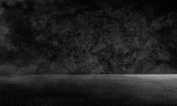 istock Background of empty dark room, street. Concrete floor, asphalt, neon light, smoke, spotlight 1432272006