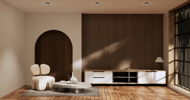 istock Cabinet room wooden interior wabisabi style.3D rendering 1432273617