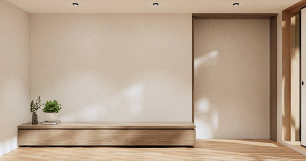 istock Cabinet room wooden interior wabisabi style.3D rendering 1432273931