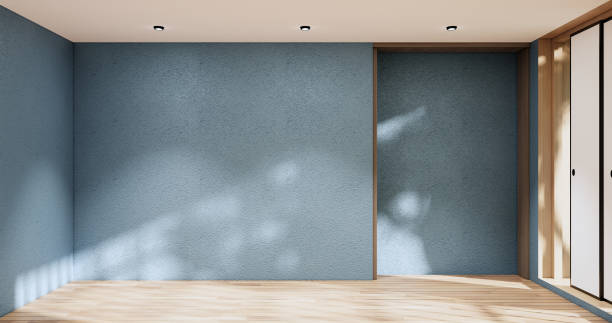 istock blue room and wood panels wall background 3D illustration rendering 1432273952