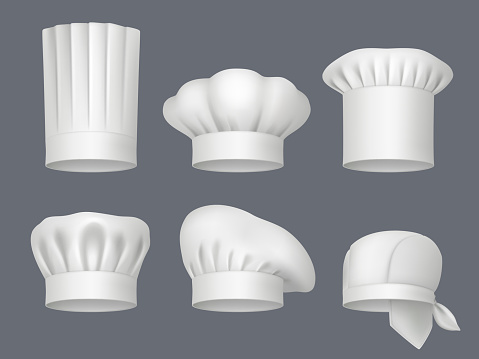 Chef professional clothes. Bandanas and hats for chef decent vector realistic templates collection isolated of chef clothing professional cap illustration