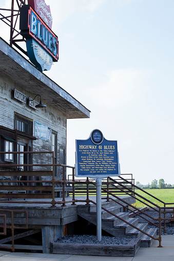 Tunica, Mississippi/United States- July 11, 2016: Gateway to the Blues Visitors Center & Museum - Tunica and Highway 61 Blues sign.