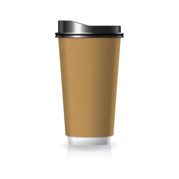 istock Brown kraft paper-plastic coffee-tea cup white bottom with black lid in large size mockup template. 1432279814