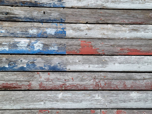 Faded American Flag On Wood stock photo