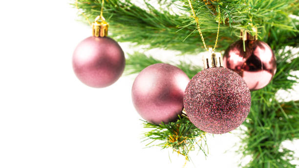 istock Christmas tree with shiny decorations on white background. Christmas concept idea. Winter holiday season 1432285864