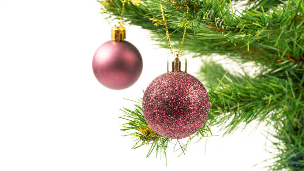 istock Christmas tree with shiny decorations on white background. Christmas concept idea. Winter holiday season 1432286716