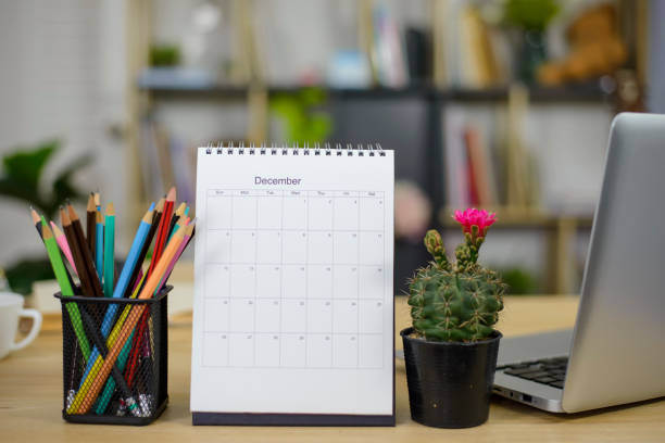 istock Calendar desk placed on business table. Desktop Calender for Planner to plan agenda, timetable, appointment, organization, management each date, month, and year on office table.Calendar 2023 Concept. 1432286871