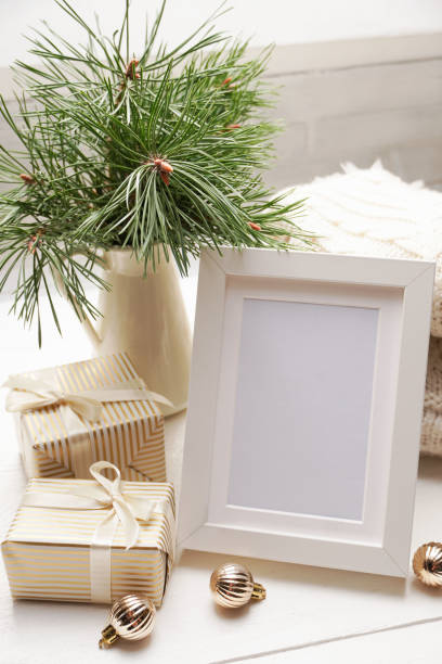 istock Winter, Christmas, New Year decorations composition, concept, background. Christmas greeting card. Frame, border. Space for text. 1432287337