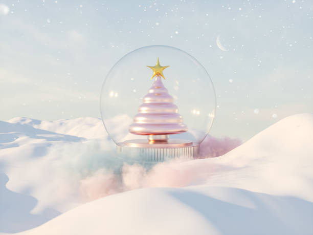 абстрактный зимний рождественский фон с причудливым хрустальным снежным шаром. - pink christmas christmas ornament sphere стоковые фото и изображения