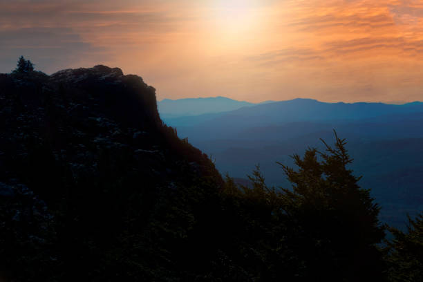 Sun setting over Grandfather Mountain in North Carolina