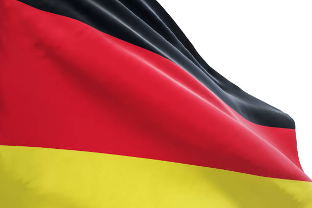istock Close up of Germany country flag on abstract light background. 3D rendering 1432293091