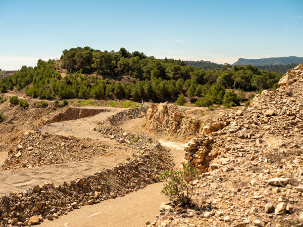 istock Landscape of an old quarry with mountains on a background 1432293354