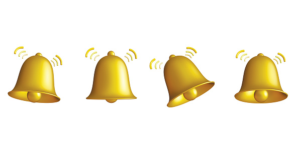 3D Bell notifications. Set of yellow bells Icon. Realistic 3d object with sound symbol. creative conceptual symbol of notifications. 3d render illustration