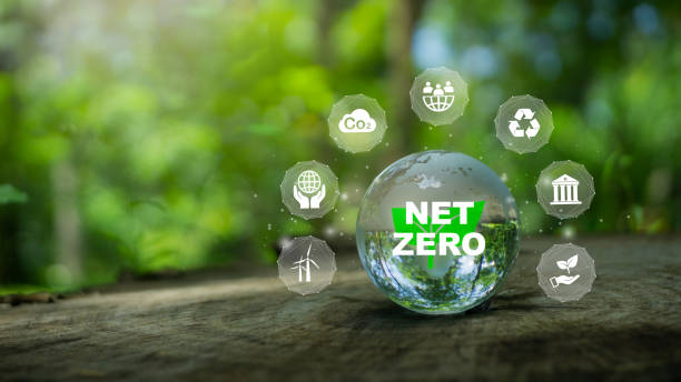 istock Net zero icon and carbon neutral concept.Net Zero Emissions Goals Weather neutral long-term strategy.Green background. 1432297402
