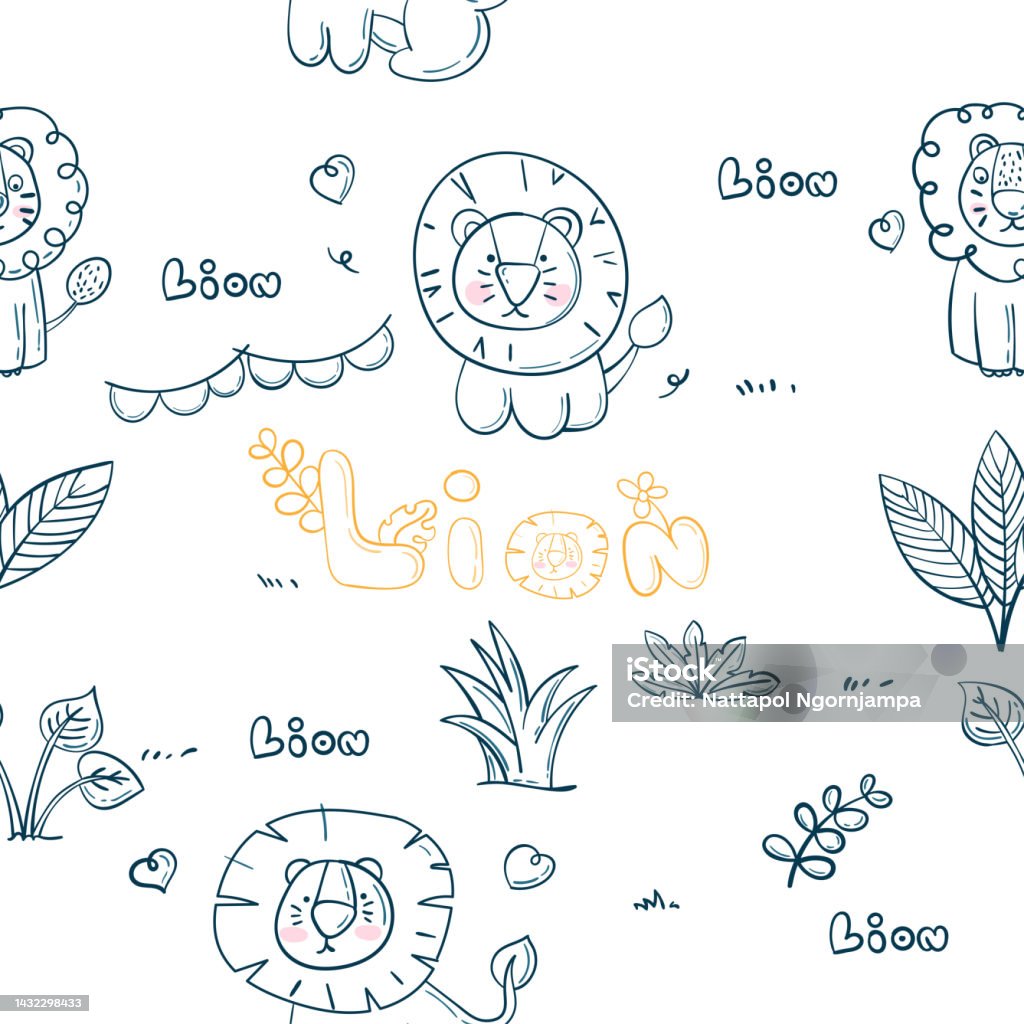 Lison Pattern Pattern Hand Drawn Lion Illustration Stock Illustration - Download ...