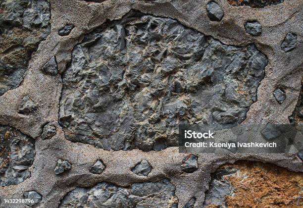 Rock Texture Dark Stone Wall Stone Background Rock Surface With Holography Nacre Wall Abstraction Paint Spots Rock Surface With Cracks Abstract Texture Stock Photo - Download Image Now