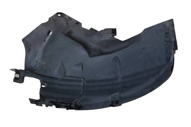 istock Black plastic liner on a white isolated background in a photo studio for sale or replacement in a car service. Mudguard on auto-parsing for repair or a device to protect the body from dirt. 1432301805