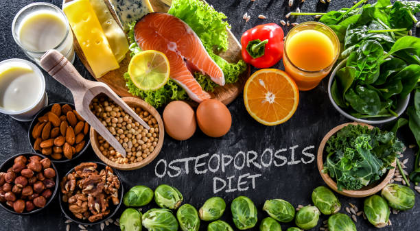 Food products recommended for osteoporosis and healthy bones Food products recommended for osteoporosis and healthy bones. osteoporosis stock pictures, royalty-free photos & images