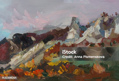istock Mountains autumn oil painting. 1432308264