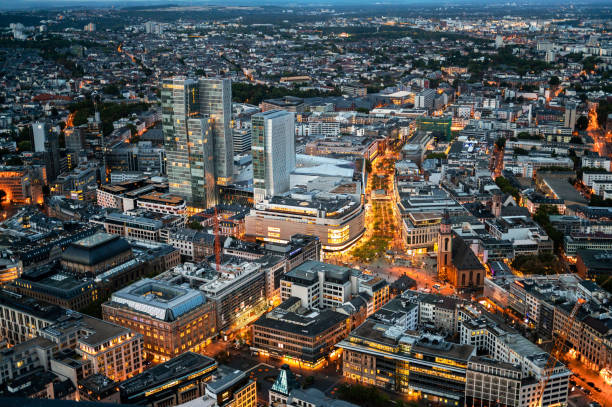 istock View of Frankfurt from a skyscraper at sunset, Germany 1432308884