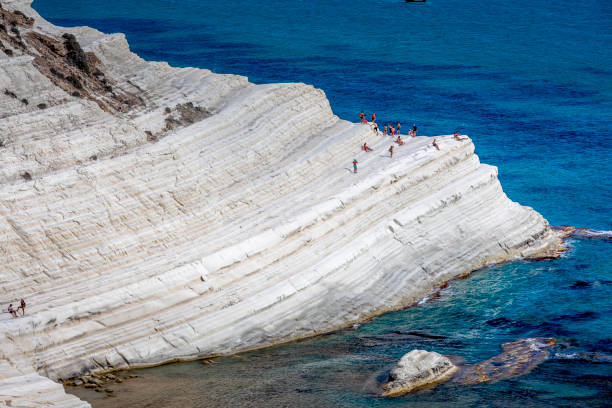 Sicily, Italy - July 11, 2020: Scala dei turchi in Sicily, Italy