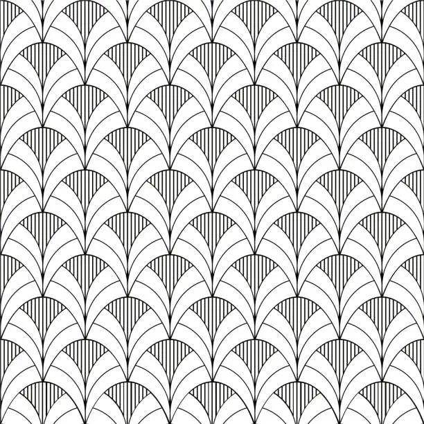 Vector illustration of Stylized outlined art deco palmette vector pattern design