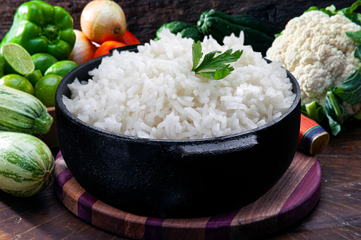 White rice cooked with legumes