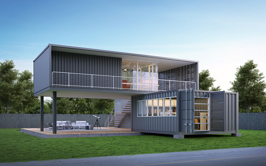 Container house and office with lawn grass.3d rendering