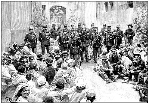 Antique image: Protest and riots in Algiers, prisoners