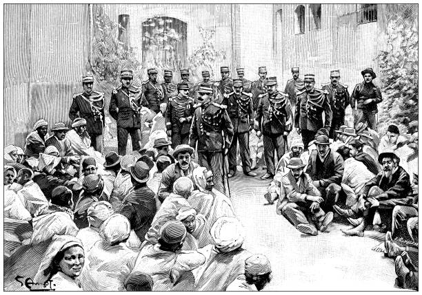 antique image: protest and riots in algiers, prisoners - 阿爾及利亞 幅插畫檔、美工圖案、卡通及圖標