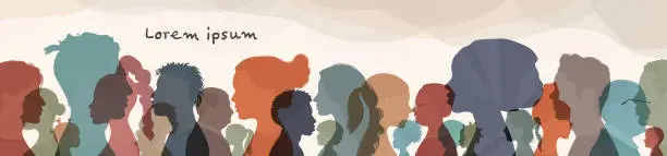 Vector illustration of People diversity group. Silhouette profile of men women children teenagers elderly. Various people of different ages. Different cultures. Racial equality concept. Multicultural society