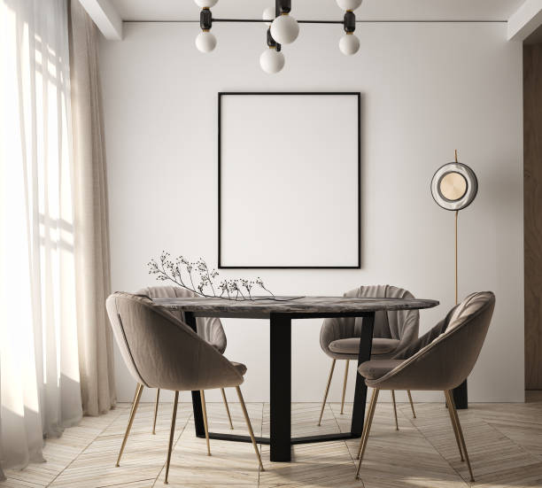 istock mock up poster frame in modern interior background, living room, Scandinavian style, 3D render, 3D illustration 1432319510
