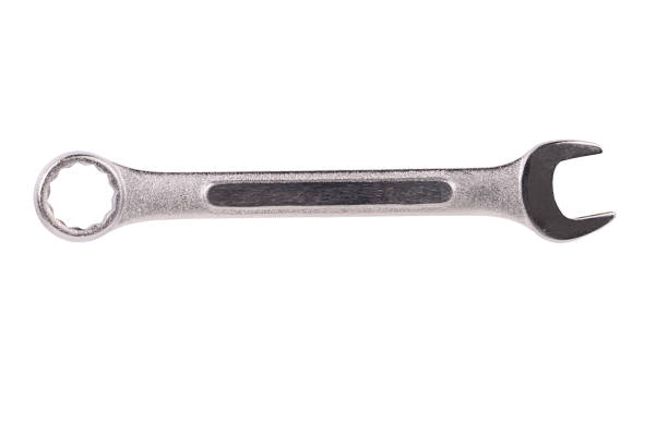 istock Wrench isolated and disposed on a white background, directly above. 1432321151