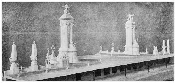 Antique image: Pont Alexandre III model plan Antique image: Pont Alexandre III model plan pont alexandre iii stock illustrations