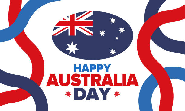 день австралии. национальный счастливый праздник, отмечаемый ежегодно 26 января. австралийские патриотические элементы. австралийский фла� - kangaroo flag australia australian culture stock illustrations