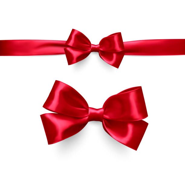 istock Decorative red bow with horizontal red ribbon isolated on white. Set of bows for page decor Vector format 1432325967
