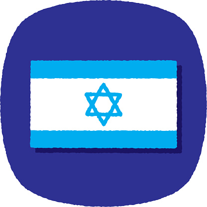 Vector illustration of a hand drawn Israeli flag against a blue background with textured effect.