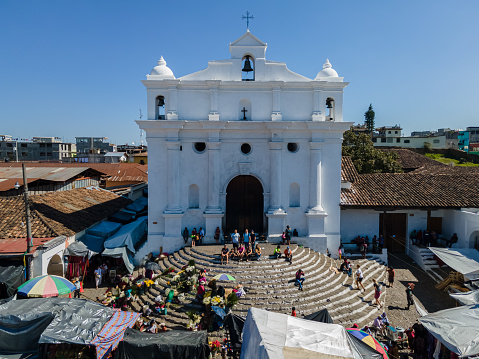 Beautiful aerial view of the amazing Chichicastenango, Church and market, in Guatemala