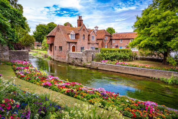 Canterbury River Stour and Westgate Gardens, district of Kent England UK Canterbury River Stour and Westgate Gardens, district of Kent England. Unesco world heritage site in UK United Kingdom Great Britain canterbury uk stock pictures, royalty-free photos & images
