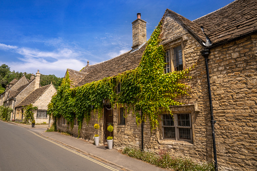 Castle Combe village, Wiltshire in the England Cotswolds, the historic area has not new houses since 1600 and was England's prettiest village in 1961