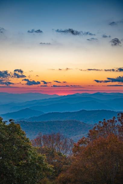 Sunset in the Great Smoky Mountains Sunset off an overlook gatlinburg great smoky mountains national park north america tennessee stock pictures, royalty-free photos & images