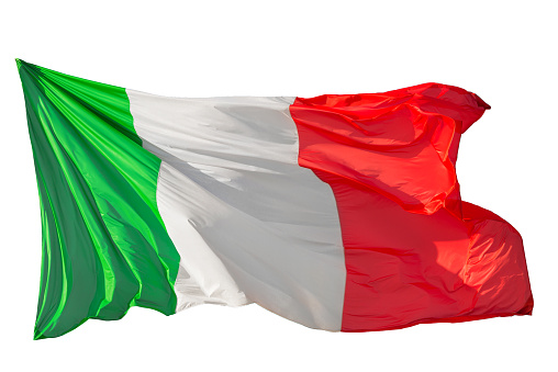 Italian flag fluttering in the wind. Green, White, Red are Italian national colors