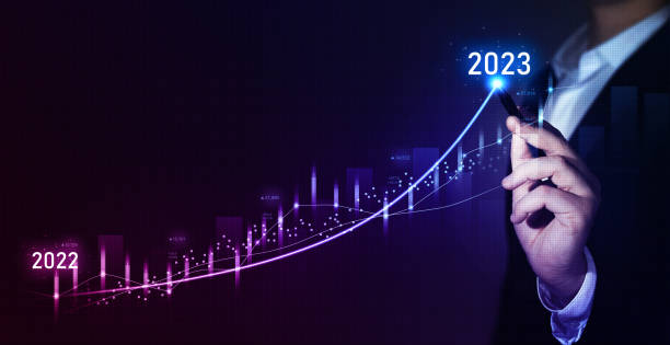 istock Increase arrow graph corporate future growth year 2022 to 2023. Planning,opportunity, challenge and business strategy. New Goals, Plans and Visions for Next Year 2023. 1432334033