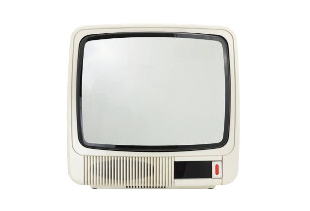 istock Old vintage TV set in white color isolated on white background. 1432334599