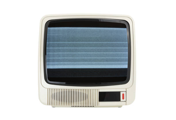 istock Old white TV from the 90s with noise on the screen.Retro technology concept. 1432334667