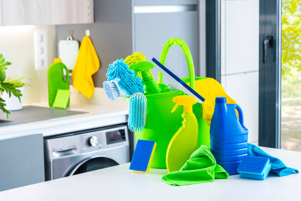 istock Cleaning concept: products and tools for household cleaning 1432336833