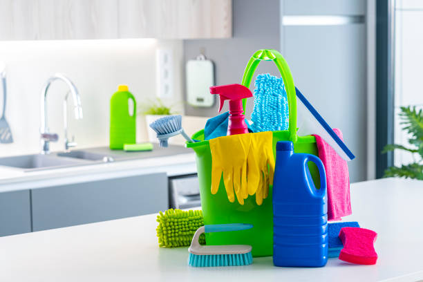 istock Multi colored household cleaning products and tools 1432336835