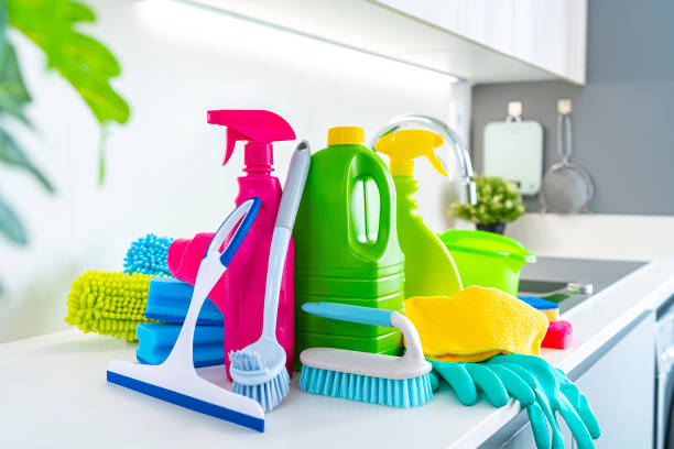 istock Colorful cleaning equipement on kitchen counter 1432336865