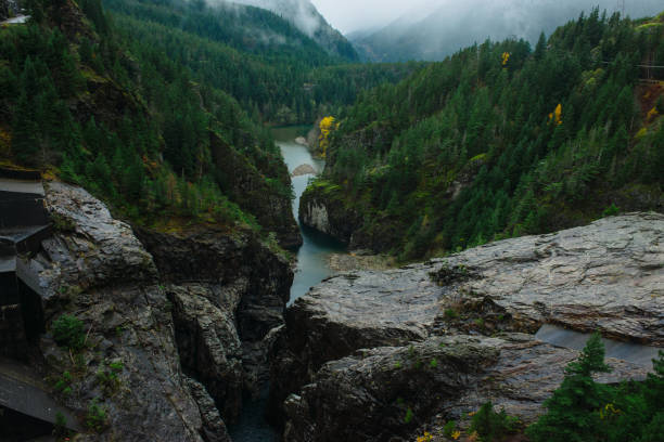 rivière dans la vallée des montagnes pnw - north cascades national park cascade range river waterfall photos et images de collection